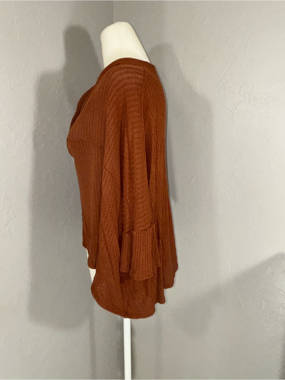 Adelyn Rae Rust Button-Neck Waffle Knit Pullover - Picture 5 of 12
